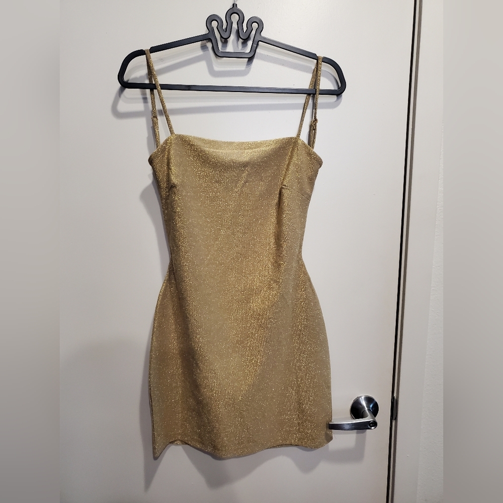 Love Squared Gold Spaghetti Strap Backless Mini Dress Medium
